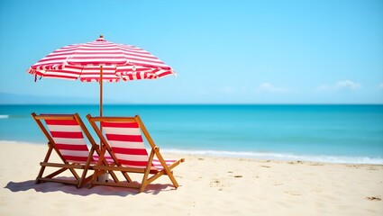 beach chairs and umbrella on the beach