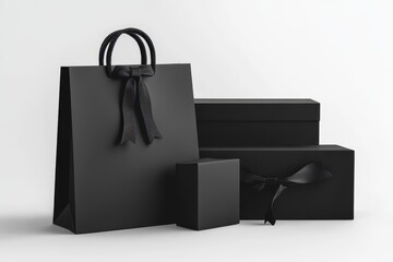 Elegant black gift bags and boxes