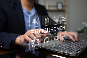 Naklejka premium Procurement Management Industry concept. Supply Chain retail logistics, transportation suppliers, import export and transport industry, virtual screen for with supply chain and retail logistics.