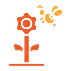 Bee on Flower Vector Glyph Two Colors Icon Design