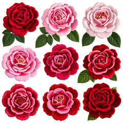 Obraz premium Set of Embroidered rose isolated on a transparent background