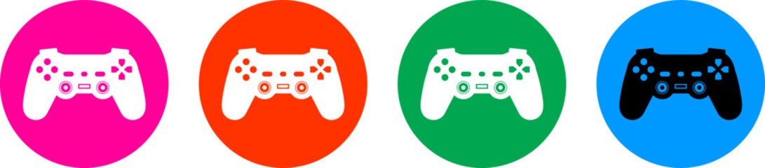Game controller silhouette vector icon set, Color full background video game controller. Gamepad icon. Vector illustration.
