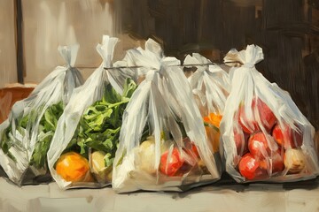 high quality visual of grocery bags full of fresh produce and healthy food