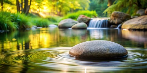 Silky water flow over rounded stone surface with gentle ripples in a serene outdoor environment, outdoors, smooth