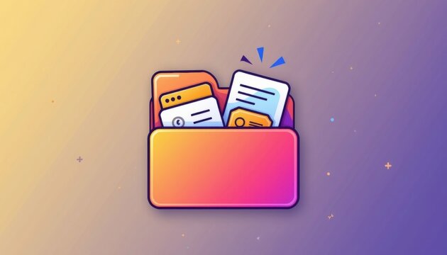 A minimalist file folder image with a subtle gradient effect showcasing various learning documents like textbooks, notes, and certificates, enclosed in a sleek and simple design