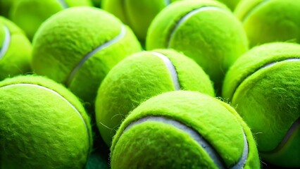Close-up view of bright green tennis balls piled together, perfect for sports or fitness themes.