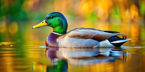 Obraz premium Mallard Duck with Clipping Path in a Vibrant Pond Scene , nature, bird, nature, bird, yellow, mallard, stunning