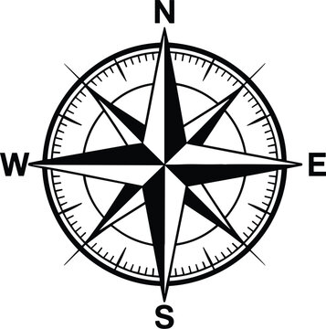 Navigation marine compass or Wind Rose vector icon. Isolated symbols of nautical retro navigator compass with winds names of East, West, North and South arrows for ship travel design