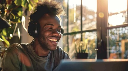 Man Enjoying Music While Working