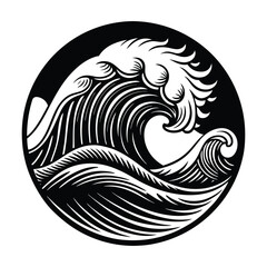 Stylized wave cresting, silhouette vector for a surf shop