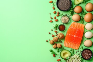 Healthy food assortment,  colourful layout