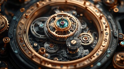 Fototapeta premium A detailed illustration of an antique clockwork mechanism with intricate gears and springs, showcasing the precision and craftsmanship of the past