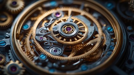 A detailed illustration of an antique clockwork mechanism with intricate gears and springs, showcasing the precision and craftsmanship of the past