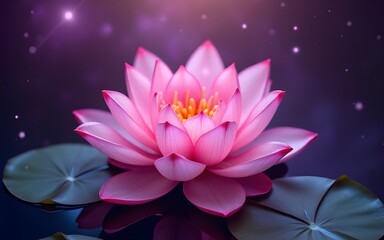 Pink Lotus Flowers in a Purple Cosmic Galaxy. High quality