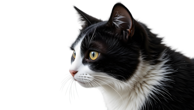 black and white cat ON PNG BACKGROUND.