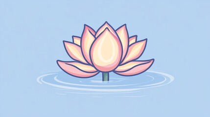 Fototapeta premium A serene lotus flower icon floating on calm water.