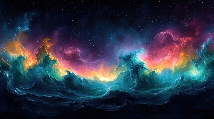 A dramatic aurora borealis dancing across the night sky in vibrant shades of green and purple, creating a mesmerizing and ethereal spectacle