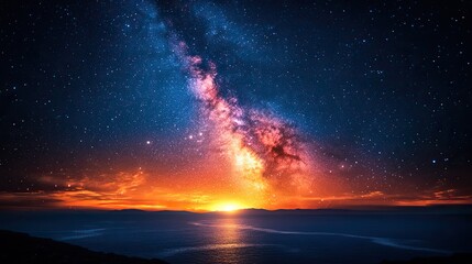 Fototapeta premium A dramatic night sky filled with countless twinkling stars and the faint glow of the Milky Way stretching across the vast expanse, inspiring awe and contemplation