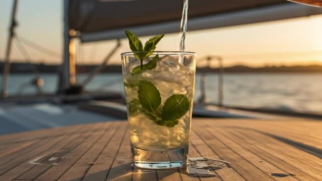 Sunset Refresher Drink - 4K Lakeside Beverage for Travel and Relaxation Videos