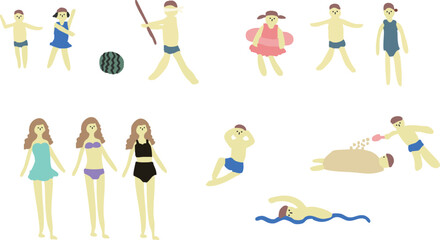 水着の人たちのイラスト / summer swim