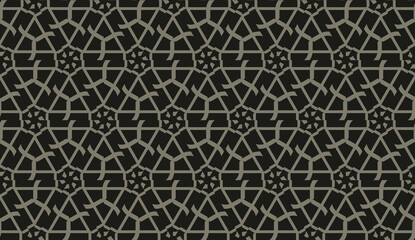 For interior wallpaper, smart design, fashion print.Vector seamless illustration with pattern in triangles style. Dark black color.