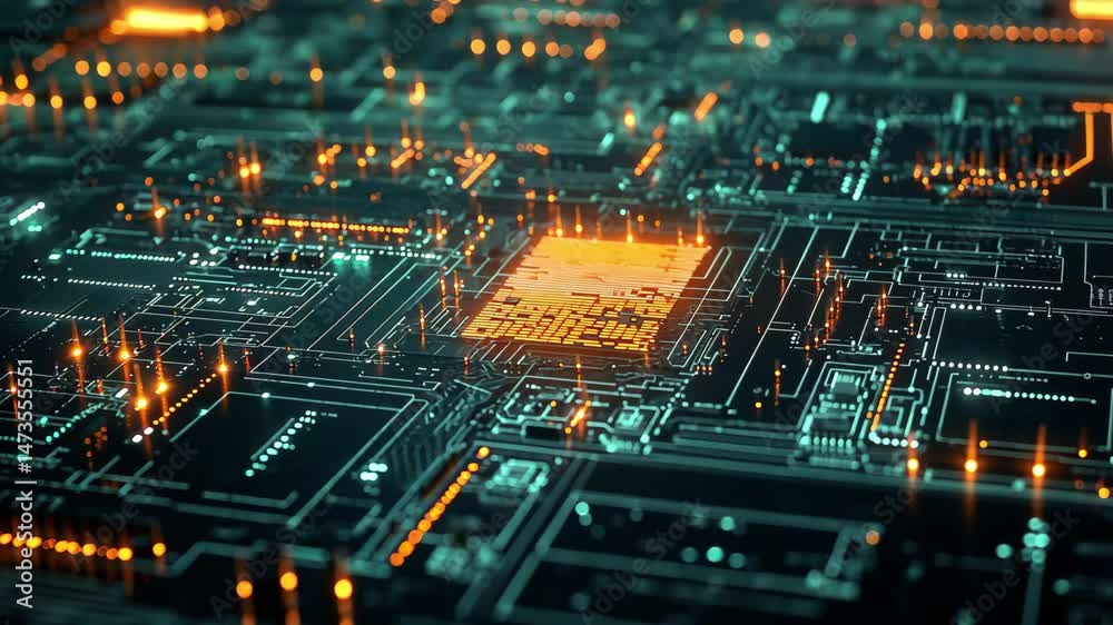Poster digital data processing visualized with a glowing network of connections in a futuristic environment