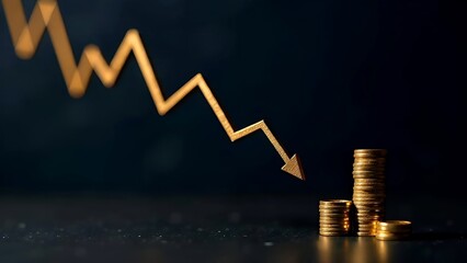 Investment in gold bars, economic growth, profit from securities stocks. save money for investment, growing stock funding exchange chart arrow going up. concept of growing economy. dark background