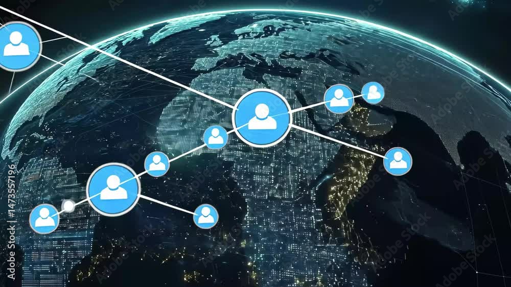  global digital network connecting continents in real-time data processing and communication technolo