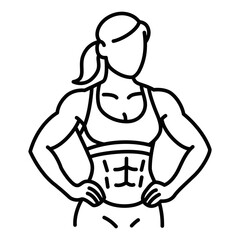 Fit woman with abs in sportswear. Vector illustration. Editable stroke.