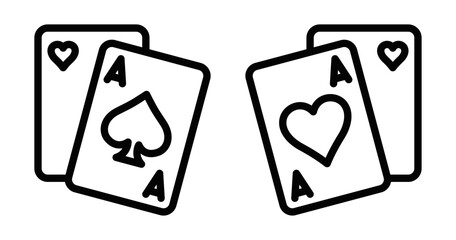 Two aces playing cards outline. Vector illustration. Editable stroke.