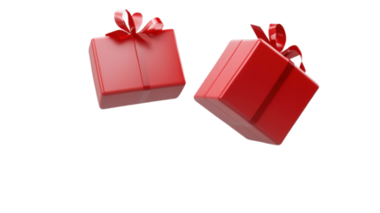 flying red gift box with ribbon on white background