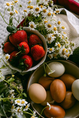 Farm eggs and fresh strawberries