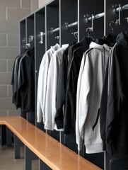 Sport Outfit Lineup in a Locker Room Featuring Neat Arrangement and a Clean Space