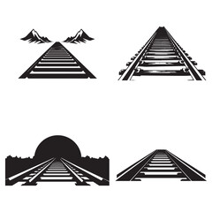 Naklejka premium Train Tracks Silhouette Clipart Set