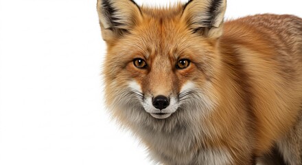 Fototapeta premium 鮮やか毛並みのキツネ 白い背景で輝く瞳. AI Generated