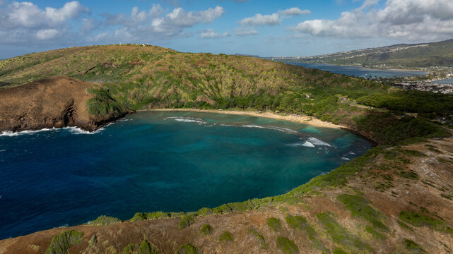Aerial view Hanauma Bay on Oahu Honolulu