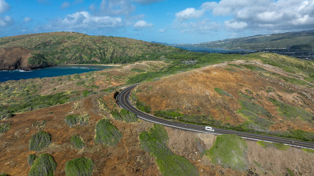Van driving on road near Hanauma Bay