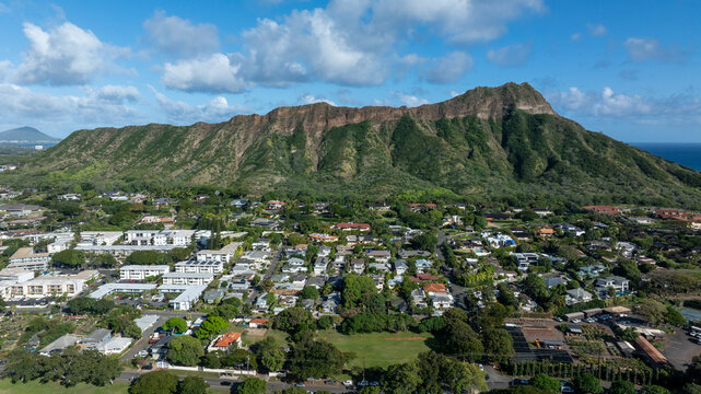 Aerial view of Diamond Head and Kapiʻolani neighborhood