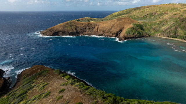 Aerial view Hanauma Bay on Oahu Honolulu