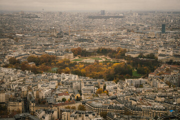 Aerial View of Paris with Autumn-Colored Park