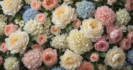 Romantic, elegant vintage-style artificial flower wall  Pastel roses, hydrangeas, peonies ,  baby shower,  flower design,  hydrangeas
