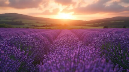 Obraz premium A field of lavender in full bloom, stretching as far as the eye can see, with its fragrant purple blossoms creating a stunning visual spectacle A sensory delight