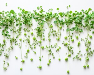 Microgreen White Background. Green Pea Sprout Closeup Isolated on White