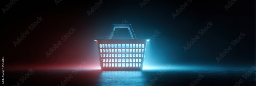 Leinwandbilder supermarket basket icon illuminated in glowing effect with a bright and empty light zone for visual 