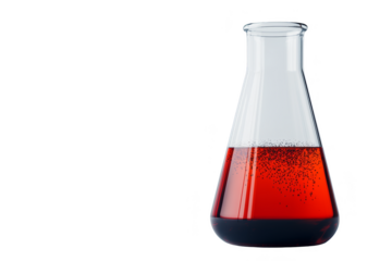 Chemical experiment with red solution in laboratory glassware science lab scientific content laboratory environment close-up view chemistry concept