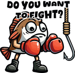 Funny Boxing Fish Vector T-Shirt Design Do You Want To Fight?