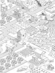 Obraz premium farm game background, hand drawn illustration in line style