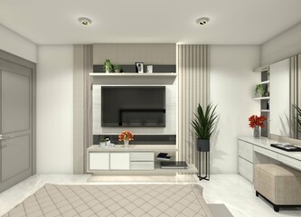 Minimalist and modern 3D design for a TV cabinet suitable for bedroom and living room interiors.