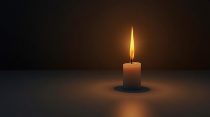 A solitary candle with a warm golden flame, casting dramatic shadows in a dark room, evoking mystery and contemplation, captured with high contrast and soft glow.