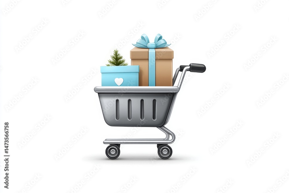 Poster A minimalist shopping cart icon with one product floating above a clean UI